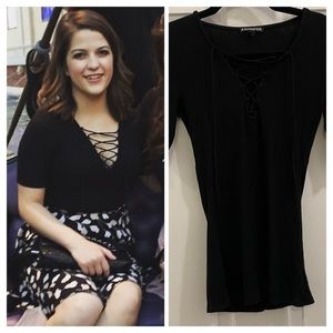 Lace up black cross cross top